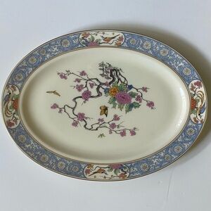 Lenox Ming Platter 13" X 9” Oval Birds Cream Black back Stamp Dish Vintage EUC